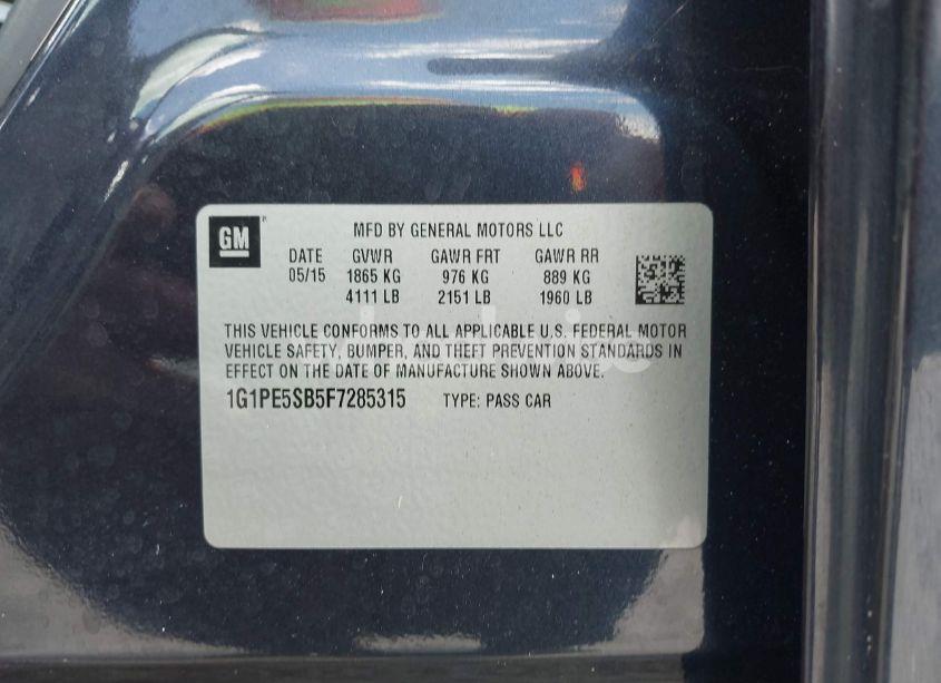 Photo 9 of 2015 Chevrolet Cruze 2LT AUTO (VIN 1G1PE5SB5F7285315)