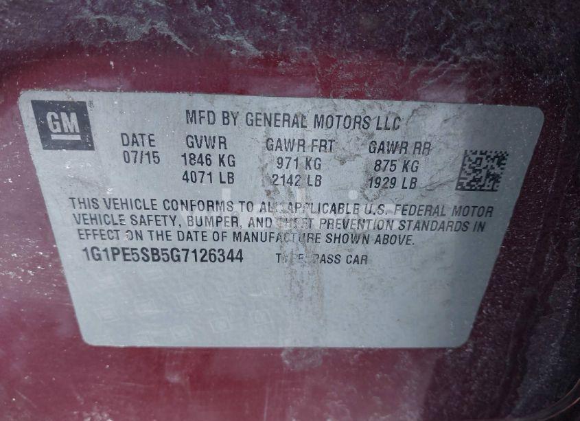 Photo 9 of 2016 Chevrolet Cruze LIMITED 1LT AUTO (VIN 1G1PE5SB5G7126344)