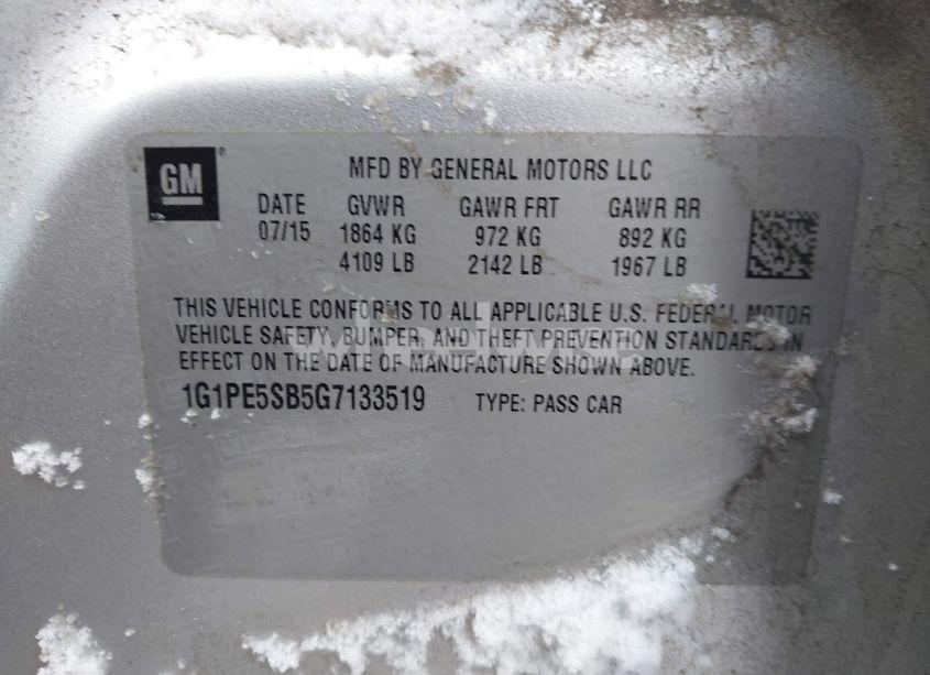 Photo 9 of 2016 Chevrolet Cruze LIMITED 1LT AUTO (VIN 1G1PE5SB5G7133519)