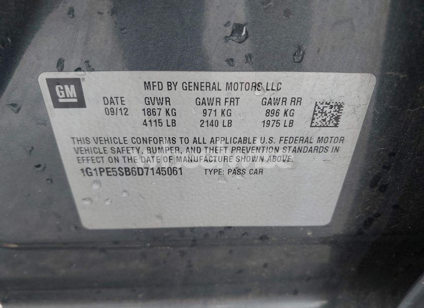 Photo 9 of 2013 Chevrolet Cruze 2LT AUTO (VIN 1G1PE5SB6D7145061)