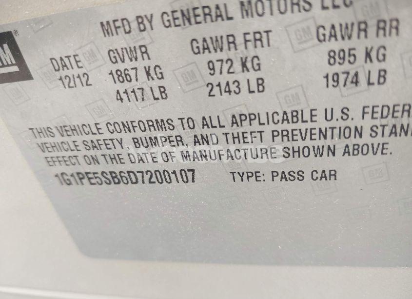 Photo 9 of 2013 Chevrolet Cruze 2LT AUTO (VIN 1G1PE5SB6D7200107)