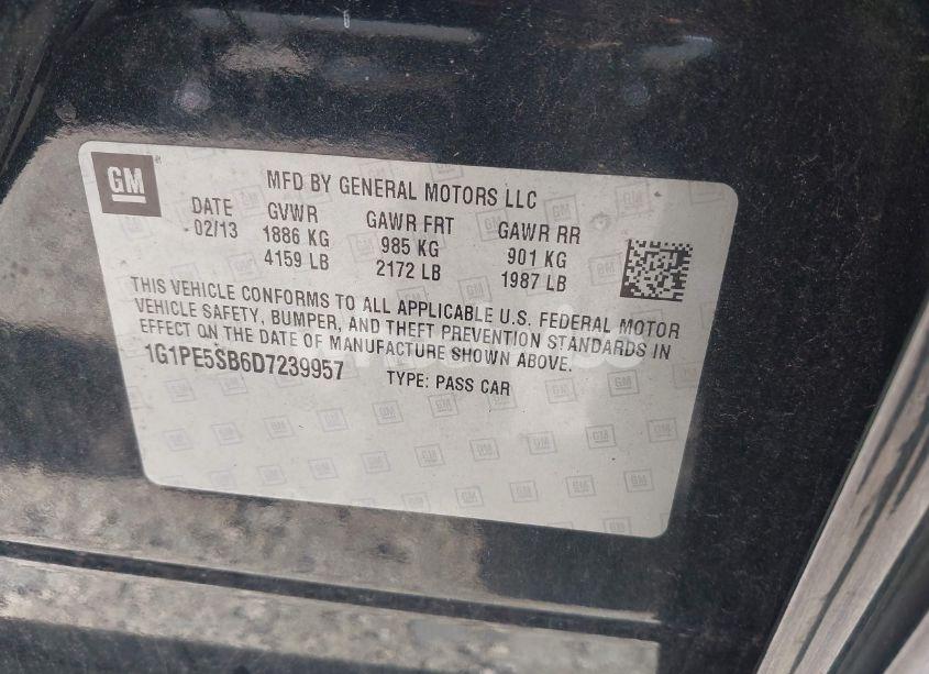 Photo 9 of 2013 Chevrolet Cruze 2LT AUTO (VIN 1G1PE5SB6D7239957)