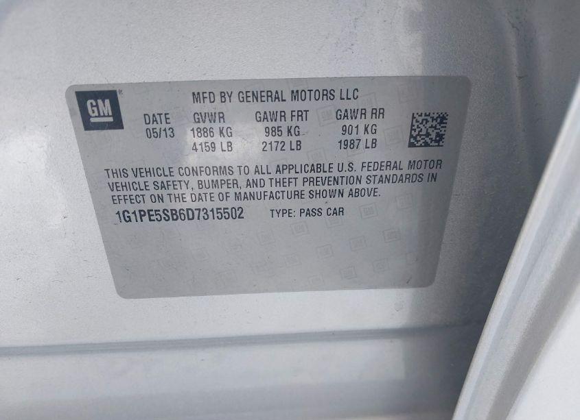 Photo 9 of 2013 Chevrolet Cruze 2LT AUTO (VIN 1G1PE5SB6D7315502)