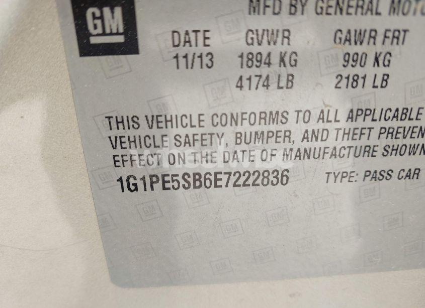 Photo 9 of 2014 Chevrolet Cruze 2LT AUTO (VIN 1G1PE5SB6E7222836)