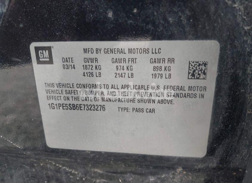 Photo 9 of 2014 Chevrolet Cruze 2LT AUTO (VIN 1G1PE5SB6E7323276)