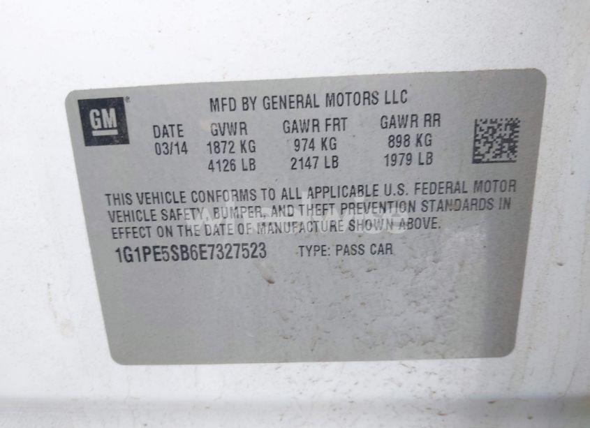 Photo 9 of 2014 Chevrolet Cruze 2LT AUTO (VIN 1G1PE5SB6E7327523)