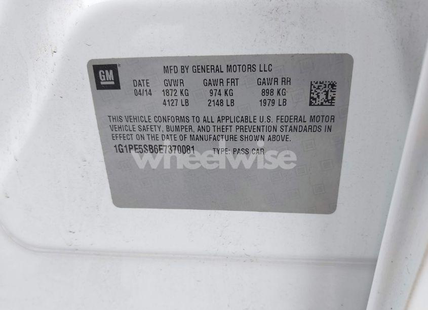 Photo 9 of 2014 Chevrolet Cruze 2LT AUTO (VIN 1G1PE5SB6E7370081)