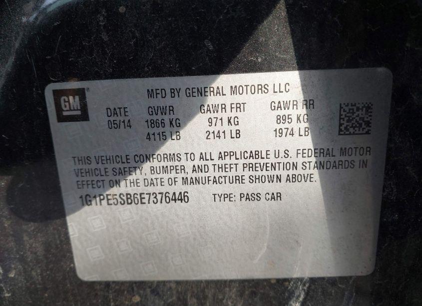 Photo 9 of 2014 Chevrolet Cruze 2LT AUTO (VIN 1G1PE5SB6E7376446)