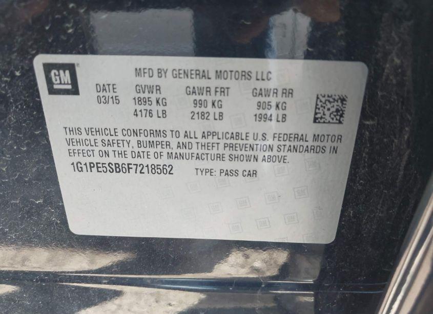 Photo 9 of 2015 Chevrolet Cruze 2LT AUTO (VIN 1G1PE5SB6F7218562)