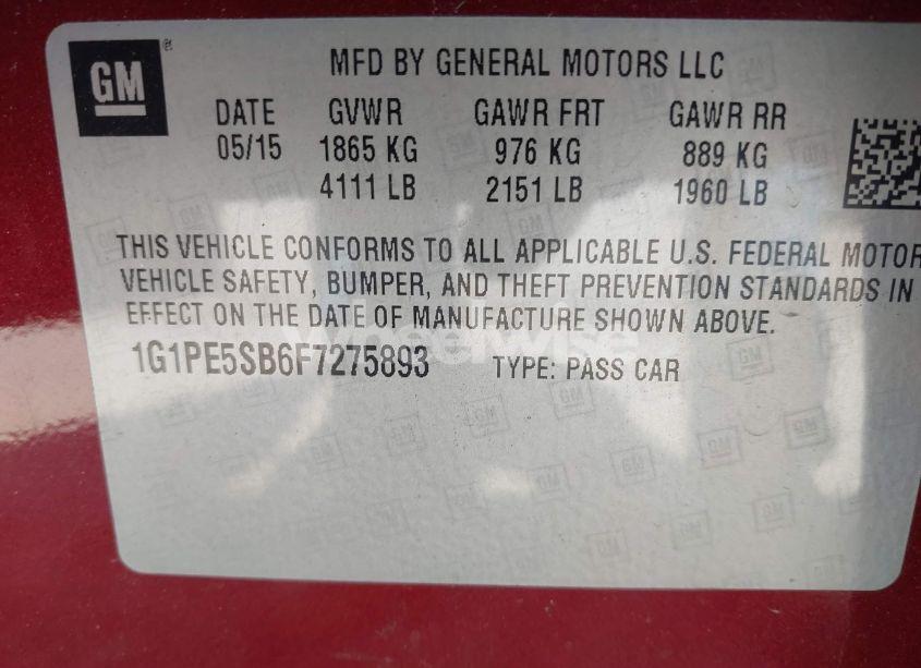 Photo 9 of 2015 Chevrolet Cruze 2LT AUTO (VIN 1G1PE5SB6F7275893)