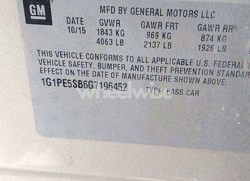Photo 9 of 2016 Chevrolet Cruze LIMITED 1LT AUTO (VIN 1G1PE5SB6G7196452)