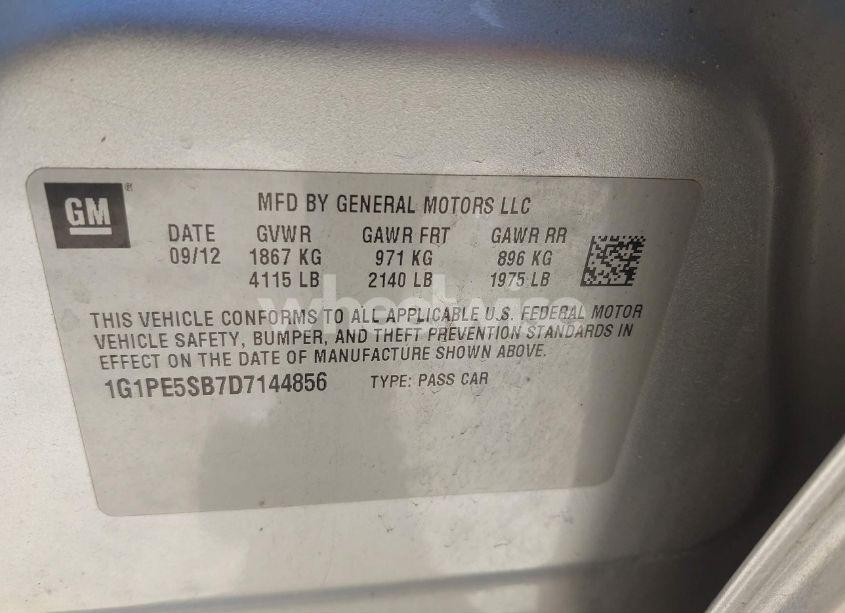 Photo 9 of 2013 Chevrolet Cruze 2LT AUTO (VIN 1G1PE5SB7D7144856)