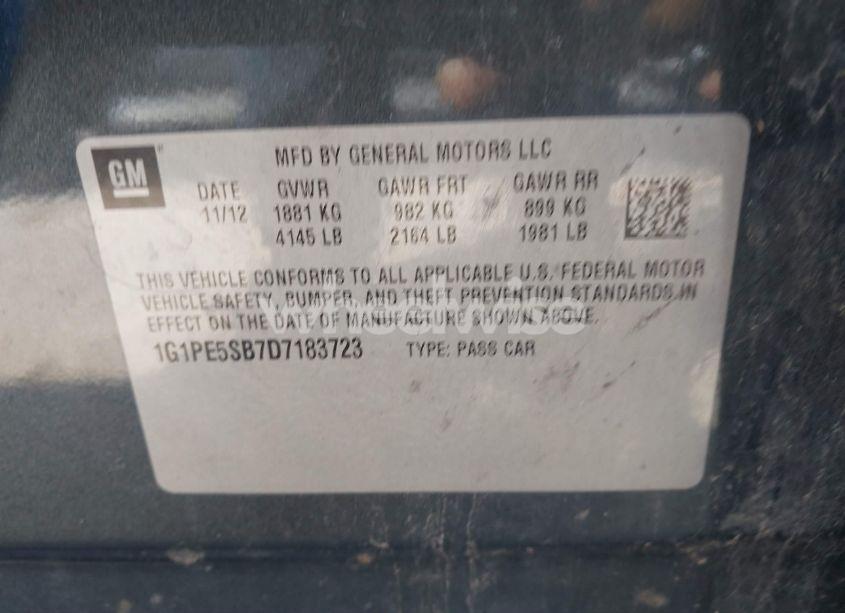 Photo 9 of 2013 Chevrolet Cruze 2LT AUTO (VIN 1G1PE5SB7D7183723)