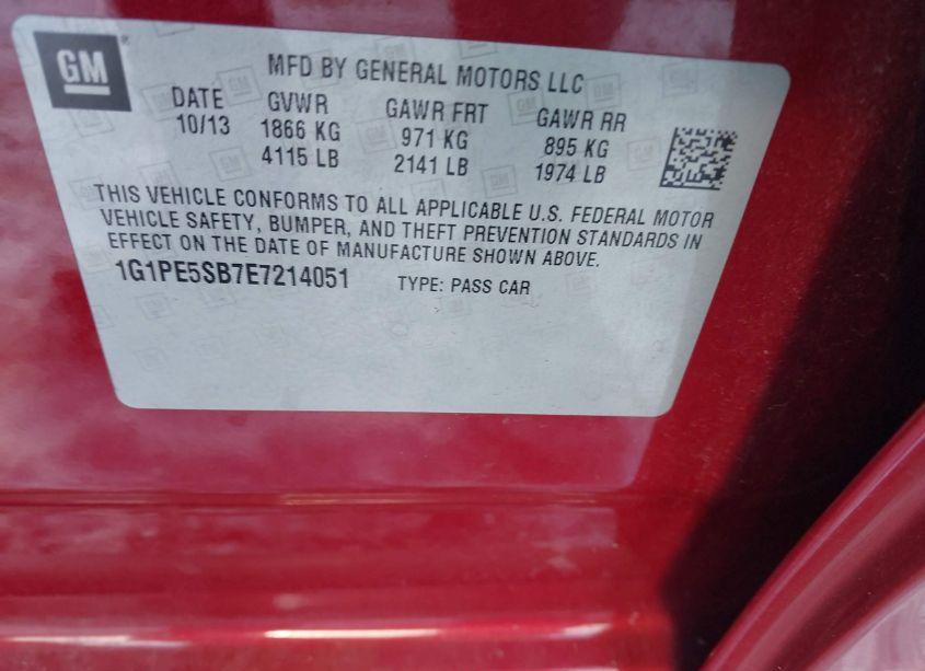 Photo 9 of 2014 Chevrolet Cruze 2LT AUTO (VIN 1G1PE5SB7E7214051)