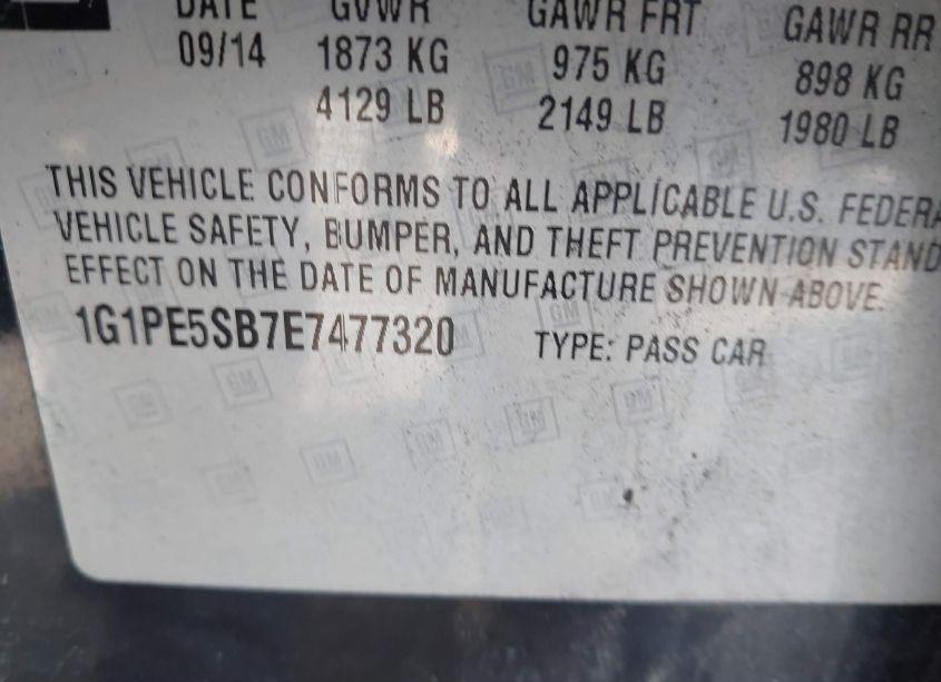 Photo 9 of 2014 Chevrolet Cruze 2LT AUTO (VIN 1G1PE5SB7E7477320)