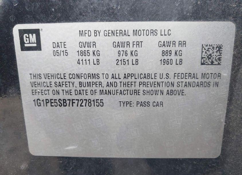 Photo 9 of 2015 Chevrolet Cruze 2LT AUTO (VIN 1G1PE5SB7F7278155)