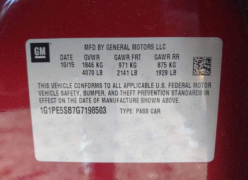 Photo 9 of 2016 Chevrolet Cruze LIMITED 1LT AUTO (VIN 1G1PE5SB7G7198503)