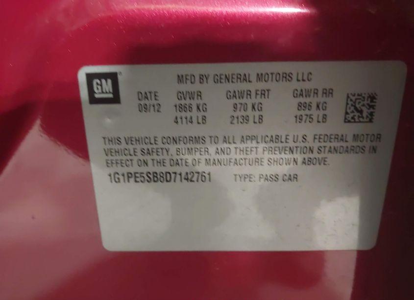 Photo 9 of 2013 Chevrolet Cruze 2LT AUTO (VIN 1G1PE5SB8D7142761)