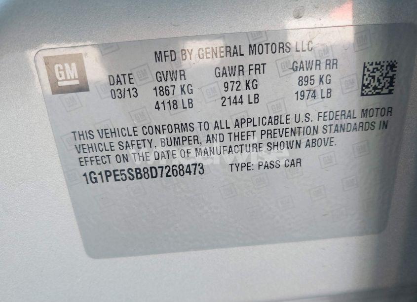 Photo 9 of 2013 Chevrolet Cruze 2LT AUTO (VIN 1G1PE5SB8D7268473)