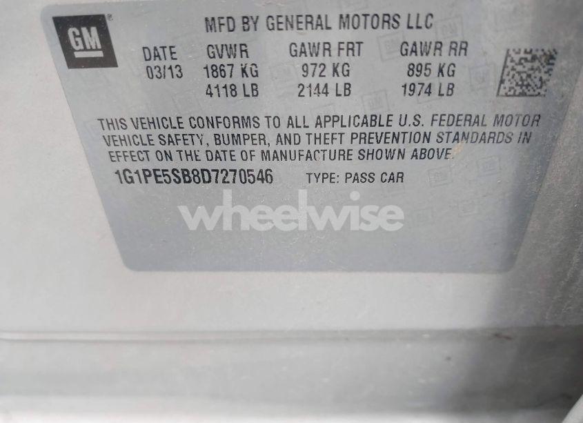 Photo 9 of 2013 Chevrolet Cruze 2LT AUTO (VIN 1G1PE5SB8D7270546)