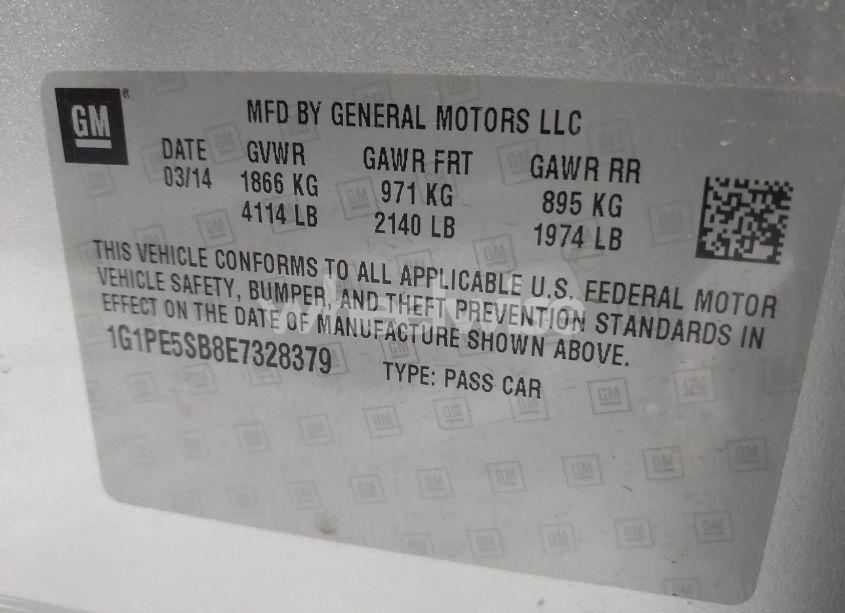 Photo 9 of 2014 Chevrolet Cruze 2LT AUTO (VIN 1G1PE5SB8E7328379)