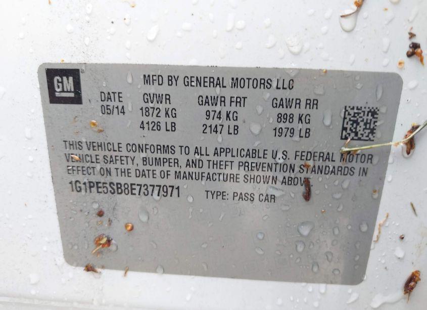 Photo 9 of 2014 Chevrolet Cruze 2LT AUTO (VIN 1G1PE5SB8E7377971)