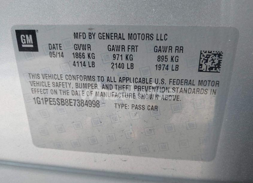 Photo 9 of 2014 Chevrolet Cruze 2LT AUTO (VIN 1G1PE5SB8E7384998)