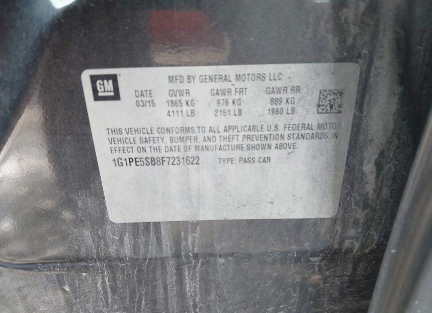 Photo 9 of 2015 Chevrolet Cruze 2LT AUTO (VIN 1G1PE5SB8F7231622)