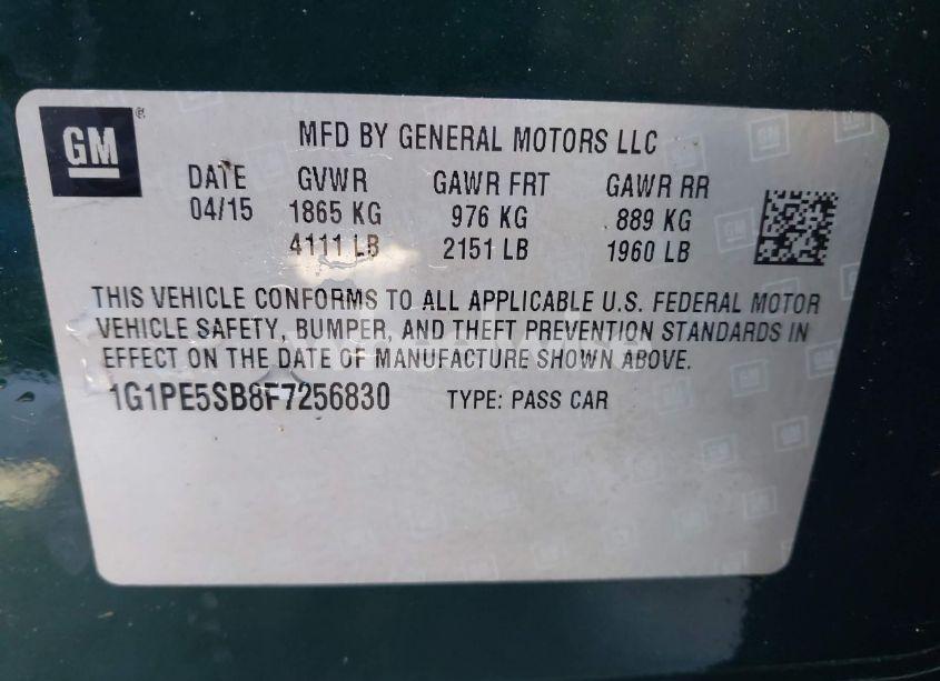 Photo 9 of 2015 Chevrolet Cruze 2LT AUTO (VIN 1G1PE5SB8F7256830)