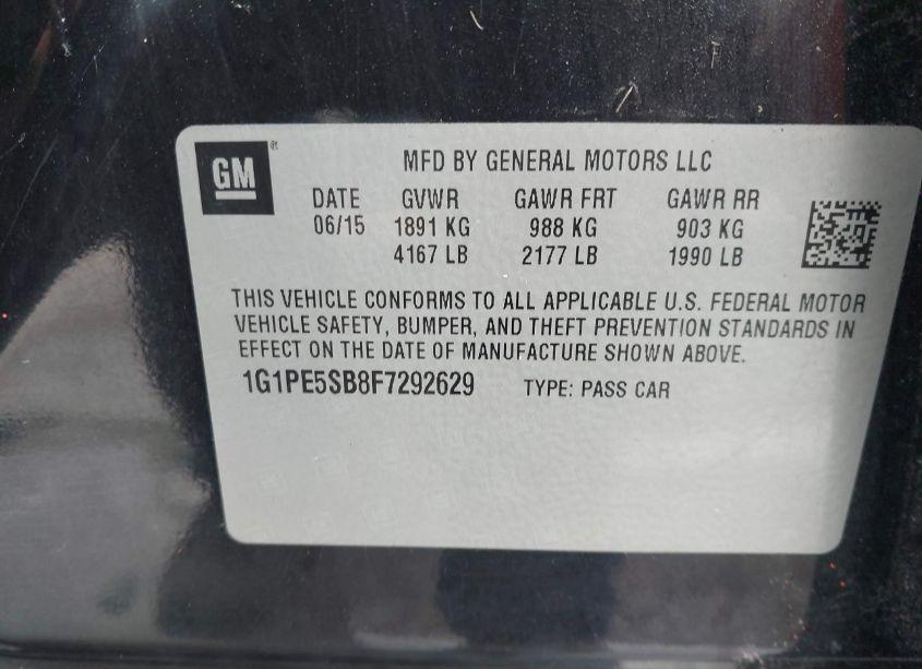 Photo 9 of 2015 Chevrolet Cruze 2LT AUTO (VIN 1G1PE5SB8F7292629)