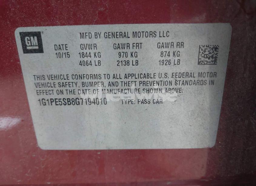 Photo 9 of 2016 Chevrolet Cruze LIMITED 1LT AUTO (VIN 1G1PE5SB8G7194010)