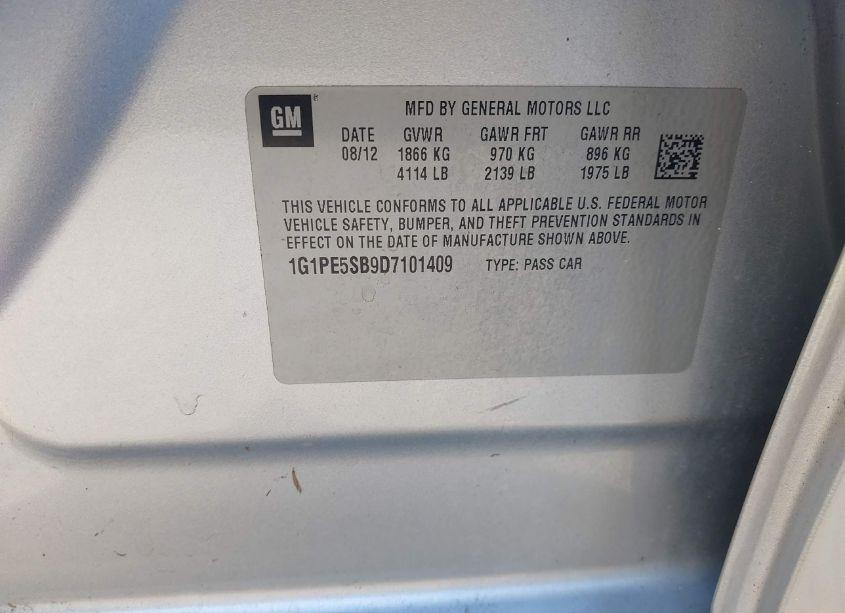 Photo 9 of 2013 Chevrolet Cruze 2LT AUTO (VIN 1G1PE5SB9D7101409)