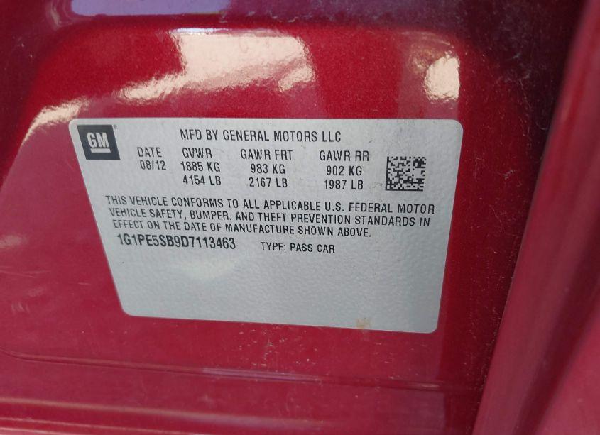 Photo 9 of 2013 Chevrolet Cruze 2LT AUTO (VIN 1G1PE5SB9D7113463)