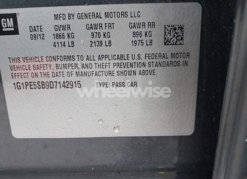 Photo 9 of 2013 Chevrolet Cruze 2LT AUTO (VIN 1G1PE5SB9D7142915)