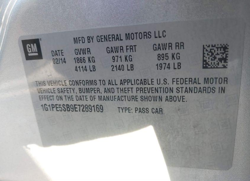 Photo 9 of 2014 Chevrolet Cruze 2LT AUTO (VIN 1G1PE5SB9E7289169)