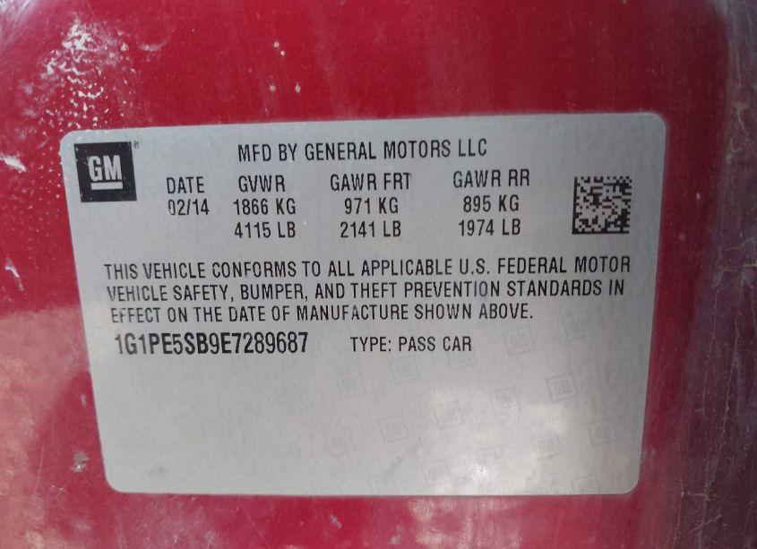 Photo 9 of 2014 Chevrolet Cruze 2LT AUTO (VIN 1G1PE5SB9E7289687)