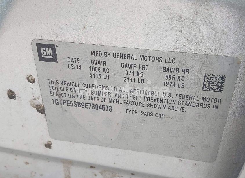 Photo 9 of 2014 Chevrolet Cruze 2LT AUTO (VIN 1G1PE5SB9E7304673)