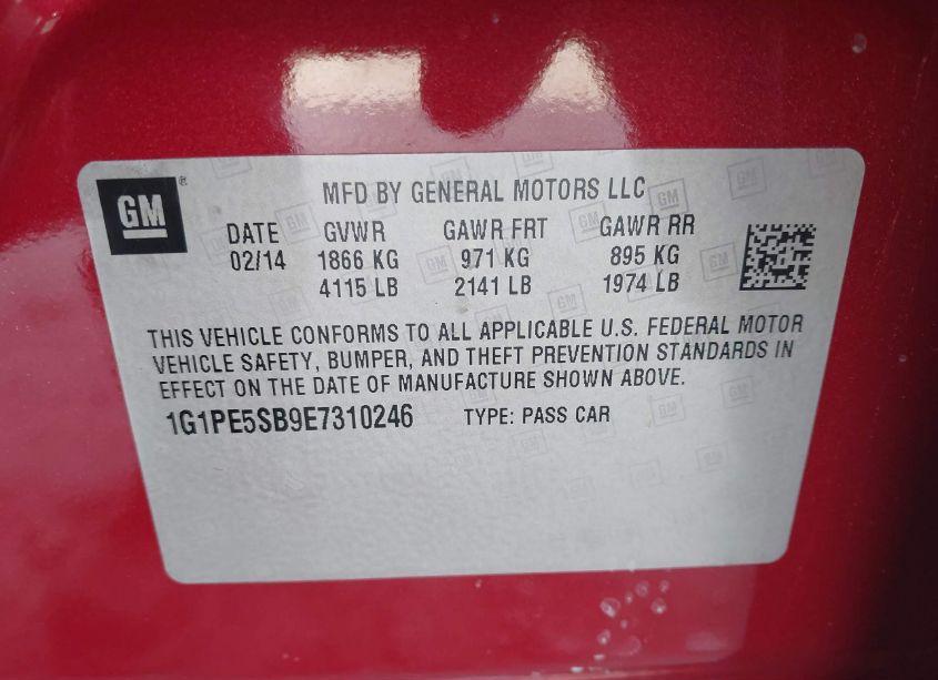 Photo 9 of 2014 Chevrolet Cruze 2LT AUTO (VIN 1G1PE5SB9E7310246)