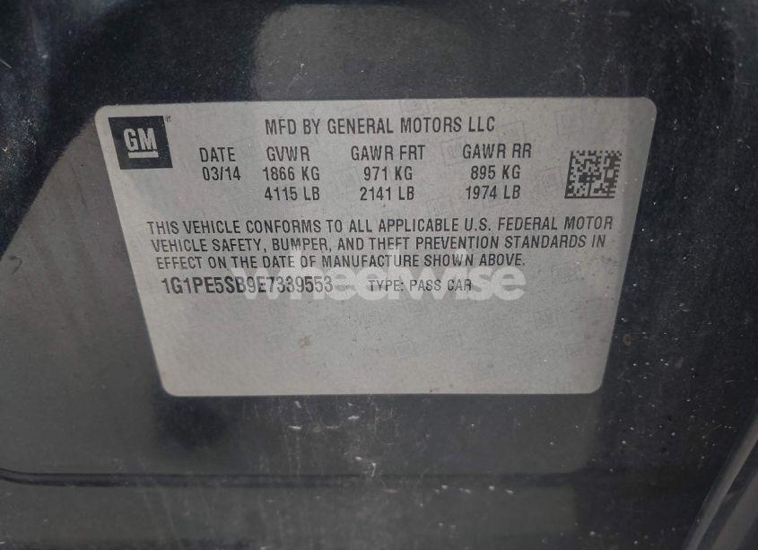 Photo 9 of 2014 Chevrolet Cruze 2LT AUTO (VIN 1G1PE5SB9E7339553)