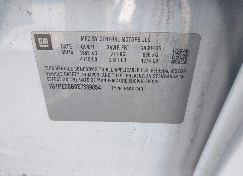 Photo 9 of 2014 Chevrolet Cruze 2LT AUTO (VIN 1G1PE5SB9E7389854)