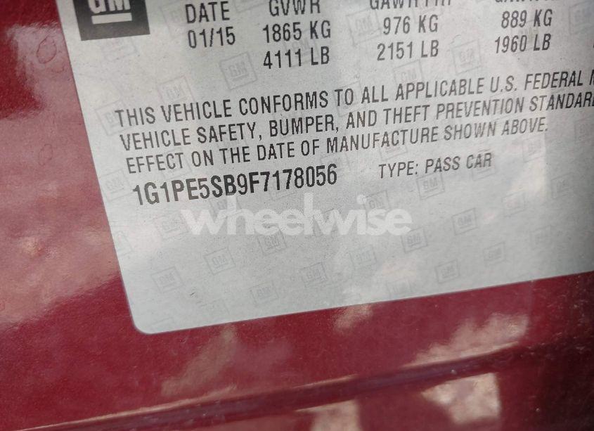 Photo 9 of 2015 Chevrolet Cruze 2LT AUTO (VIN 1G1PE5SB9F7178056)