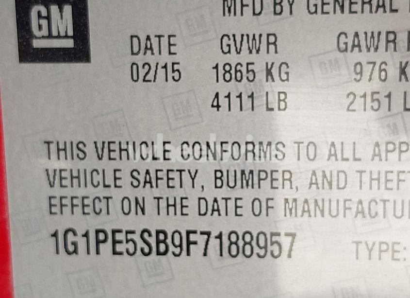 Photo 9 of 2015 Chevrolet Cruze 2LT AUTO (VIN 1G1PE5SB9F7188957)