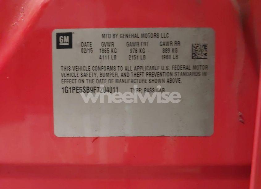 Photo 9 of 2015 Chevrolet Cruze 2LT AUTO (VIN 1G1PE5SB9F7204011)