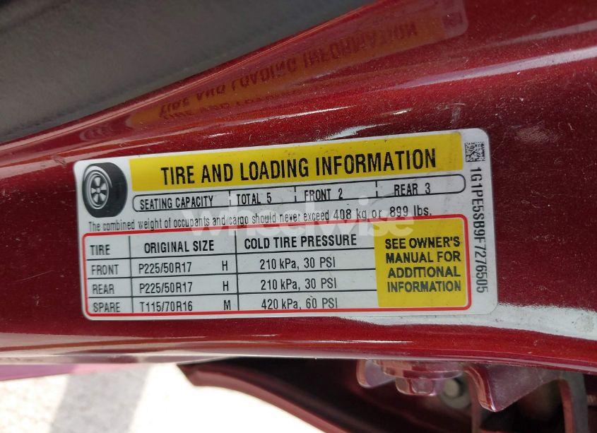 Photo 9 of 2015 Chevrolet Cruze 2LT AUTO (VIN 1G1PE5SB9F7276505)