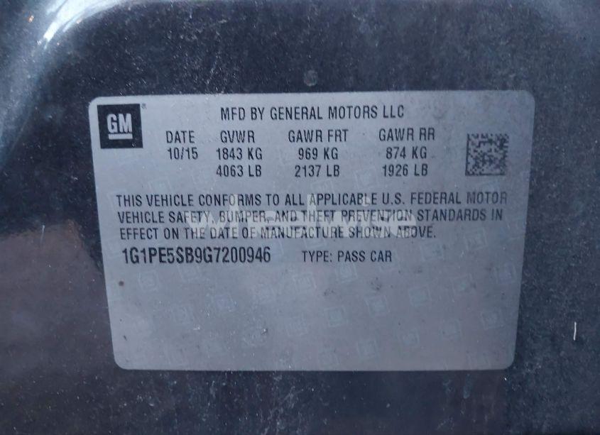 Photo 9 of 2016 Chevrolet Cruze LIMITED 1LT AUTO (VIN 1G1PE5SB9G7200946)