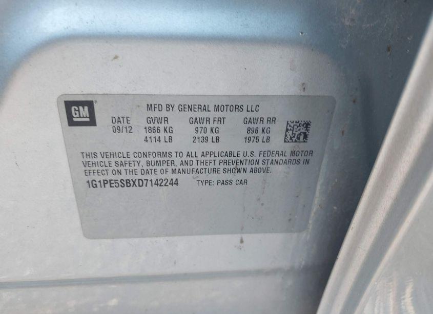 Photo 9 of 2013 Chevrolet Cruze 2LT AUTO (VIN 1G1PE5SBXD7142244)