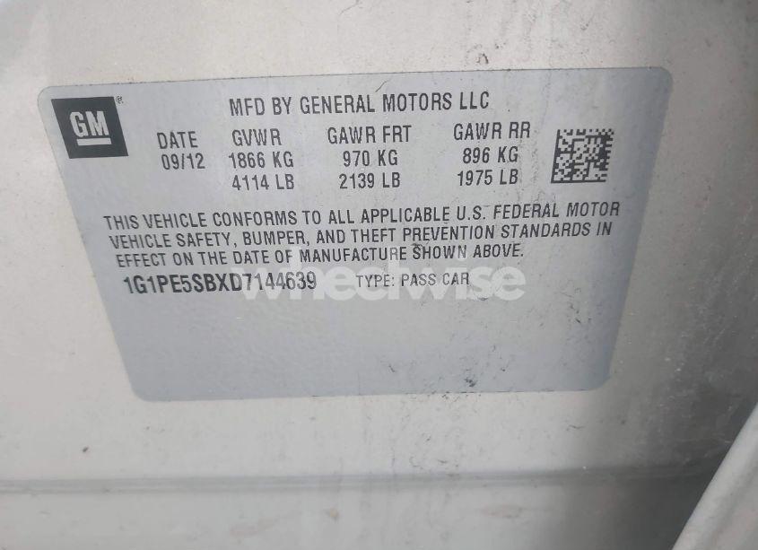 Photo 9 of 2013 Chevrolet Cruze 2LT AUTO (VIN 1G1PE5SBXD7144639)