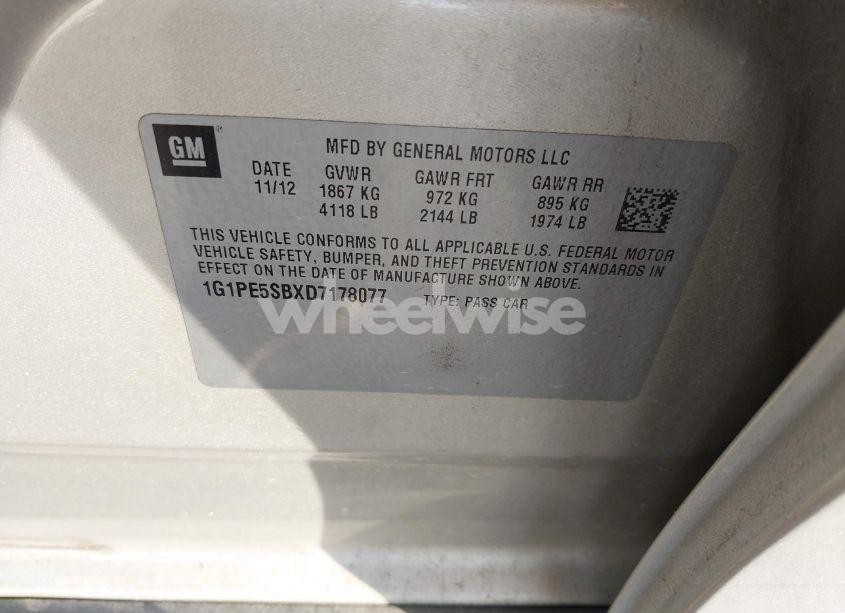 Photo 9 of 2013 Chevrolet Cruze 2LT AUTO (VIN 1G1PE5SBXD7178077)