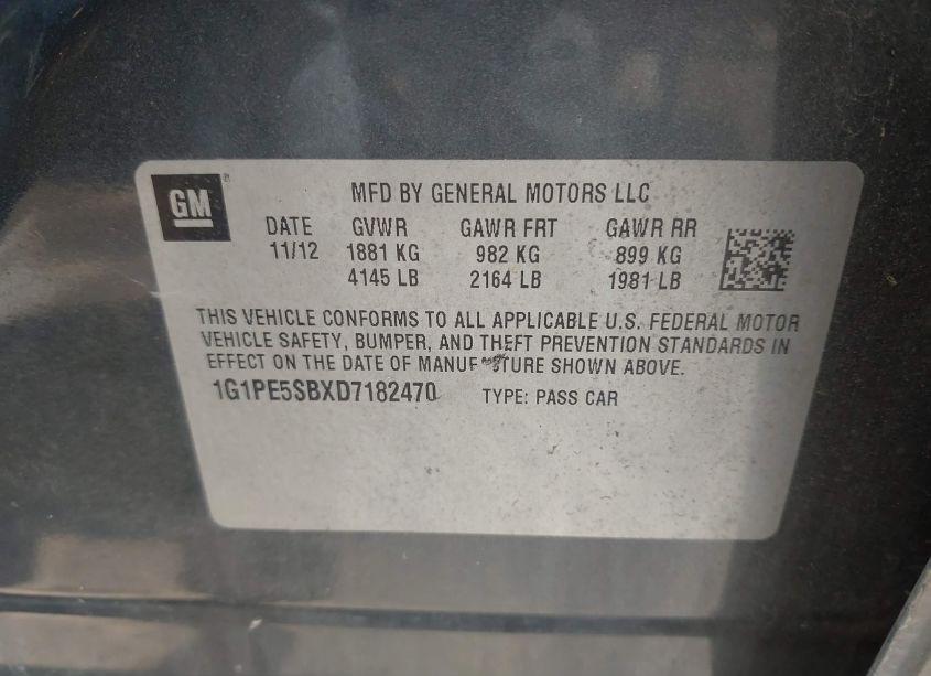 Photo 9 of 2013 Chevrolet Cruze 2LT AUTO (VIN 1G1PE5SBXD7182470)