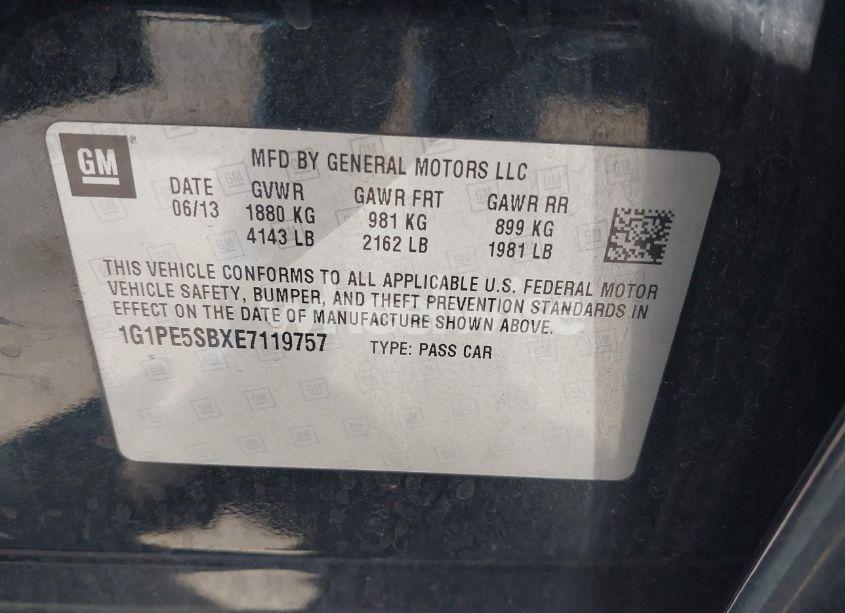 Photo 9 of 2014 Chevrolet Cruze 2LT AUTO (VIN 1G1PE5SBXE7119757)